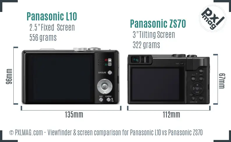 Panasonic L10 vs Panasonic ZS70 Screen and Viewfinder comparison