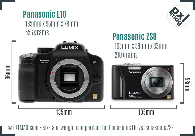Panasonic L10 vs Panasonic ZS8 size comparison