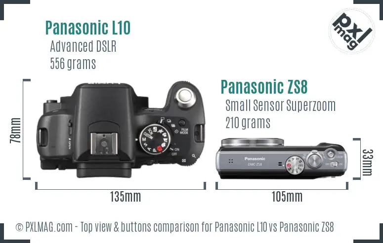 Panasonic L10 vs Panasonic ZS8 top view buttons comparison
