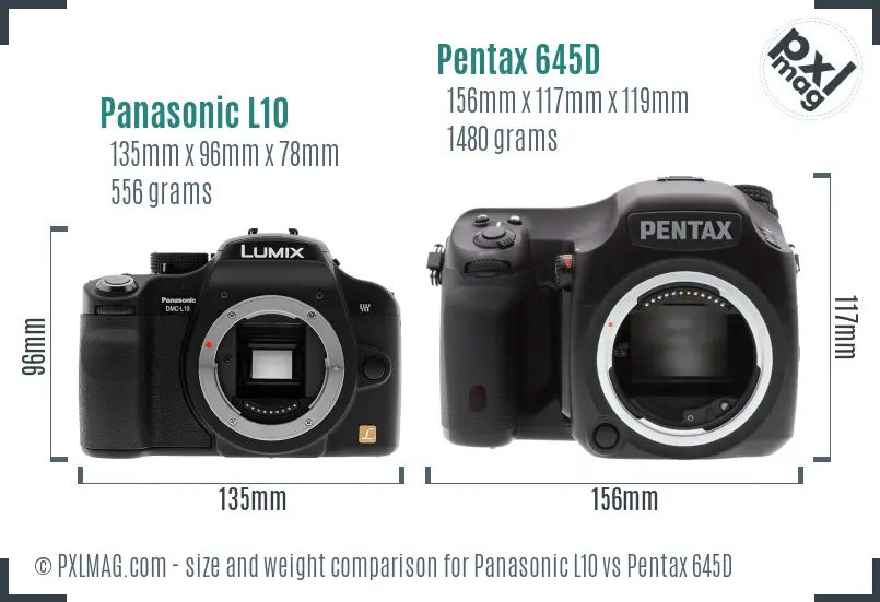 Panasonic L10 vs Pentax 645D size comparison