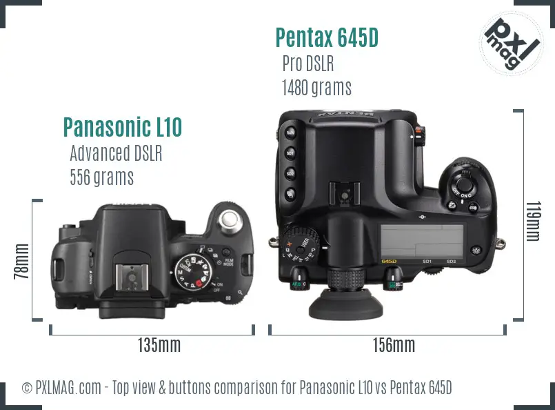 Panasonic L10 vs Pentax 645D top view buttons comparison