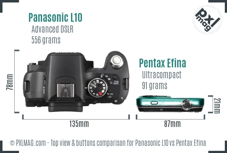 Panasonic L10 vs Pentax Efina top view buttons comparison