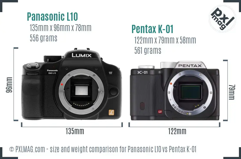 Panasonic L10 vs Pentax K-01 size comparison