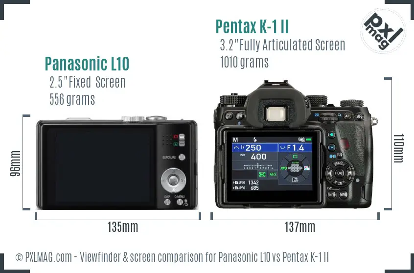 Panasonic L10 vs Pentax K-1 II Screen and Viewfinder comparison