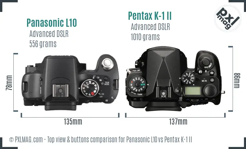 Panasonic L10 vs Pentax K-1 II top view buttons comparison