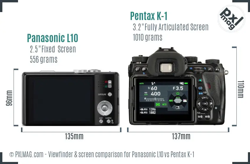 Panasonic L10 vs Pentax K-1 Screen and Viewfinder comparison