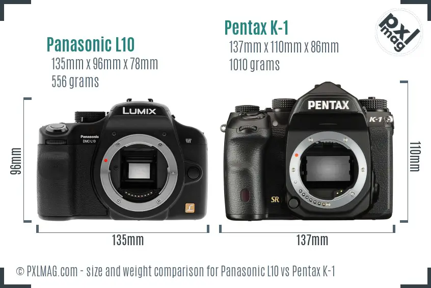 Panasonic L10 vs Pentax K-1 size comparison