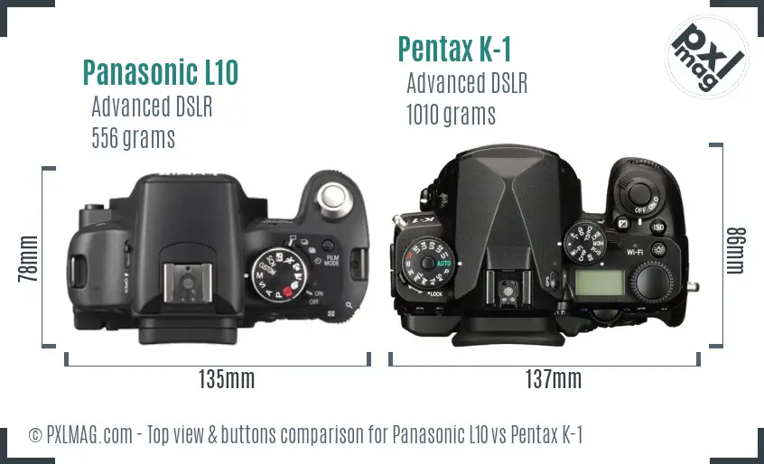Panasonic L10 vs Pentax K-1 top view buttons comparison