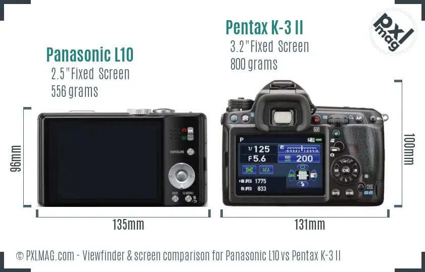 Panasonic L10 vs Pentax K-3 II Screen and Viewfinder comparison