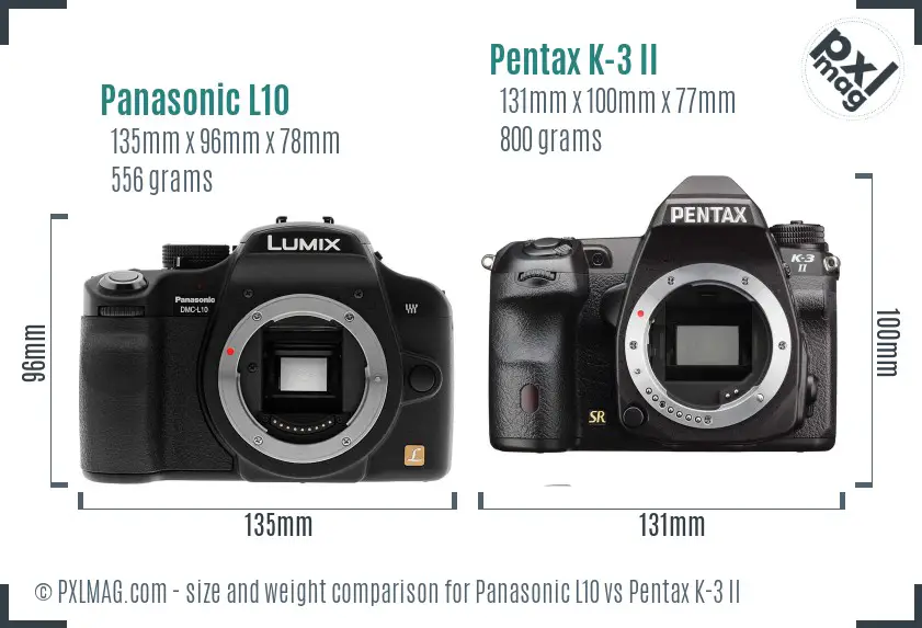 Panasonic L10 vs Pentax K-3 II size comparison