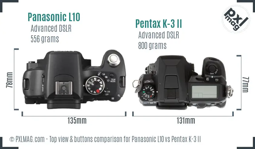 Panasonic L10 vs Pentax K-3 II top view buttons comparison