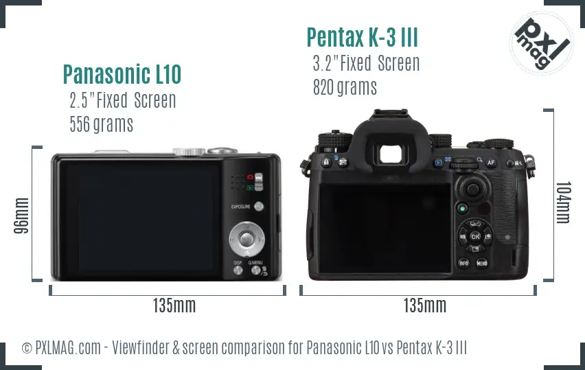 Panasonic L10 vs Pentax K-3 III Screen and Viewfinder comparison