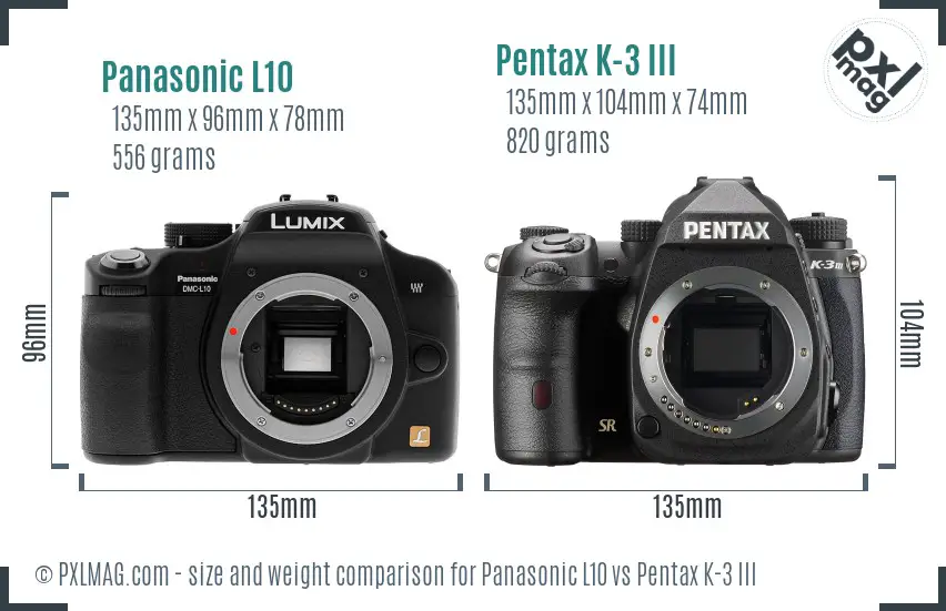 Panasonic L10 vs Pentax K-3 III size comparison
