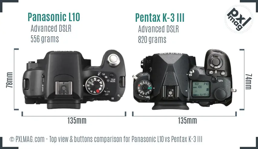 Panasonic L10 vs Pentax K-3 III top view buttons comparison