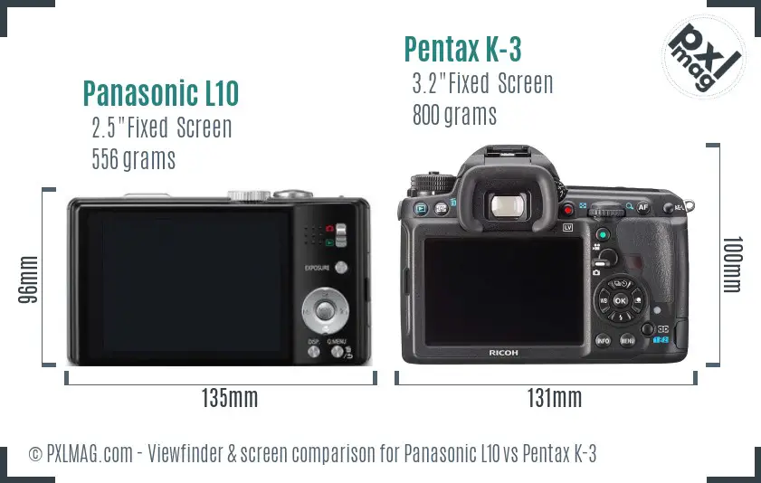 Panasonic L10 vs Pentax K-3 Screen and Viewfinder comparison