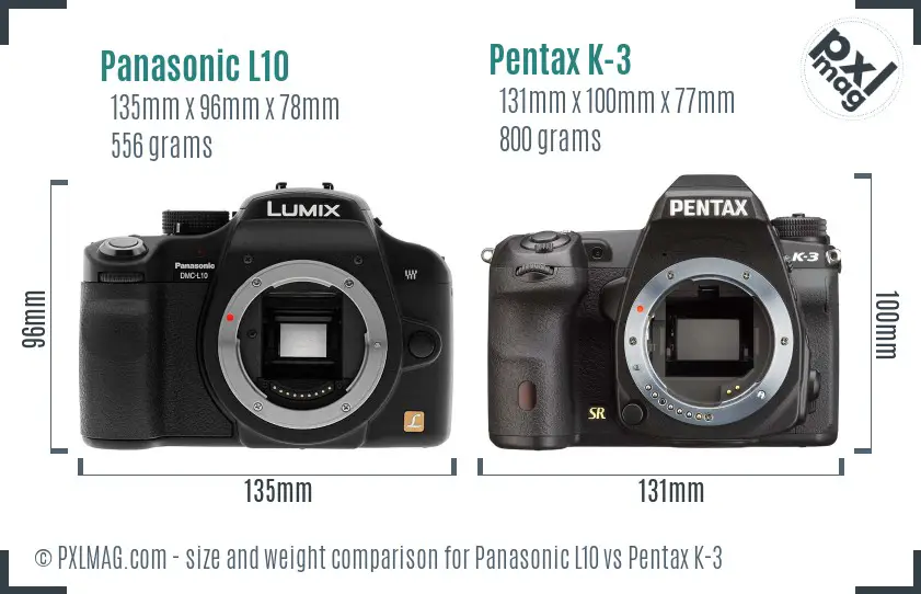 Panasonic L10 vs Pentax K-3 size comparison