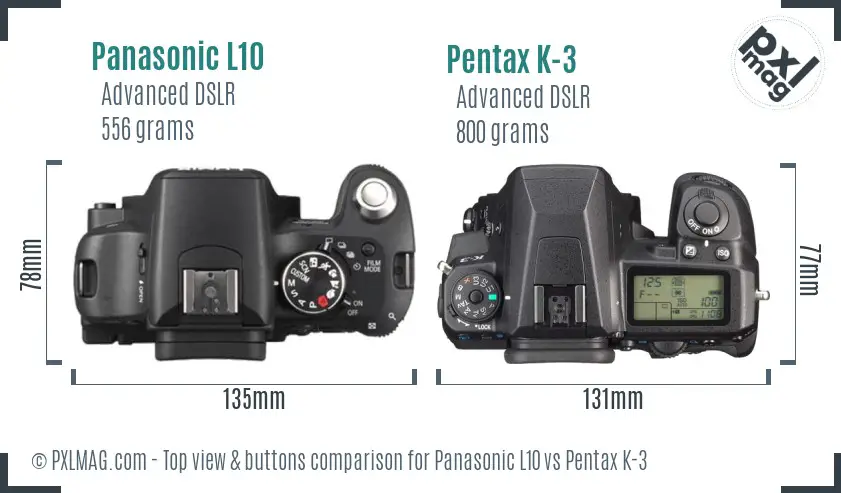 Panasonic L10 vs Pentax K-3 top view buttons comparison