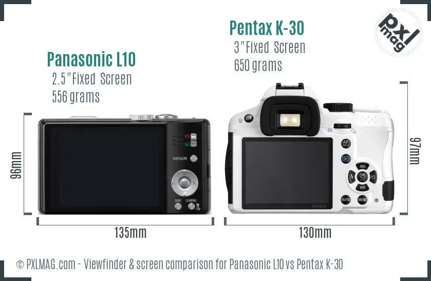Panasonic L10 vs Pentax K-30 Screen and Viewfinder comparison