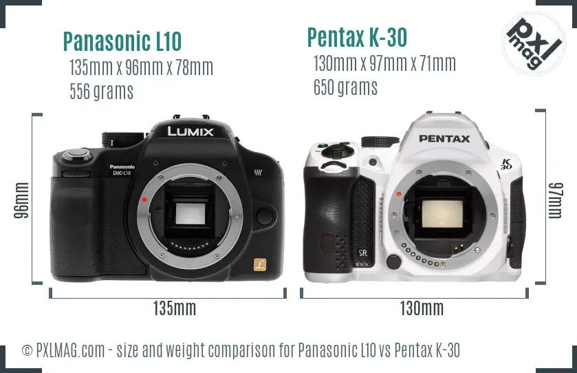 Panasonic L10 vs Pentax K-30 size comparison