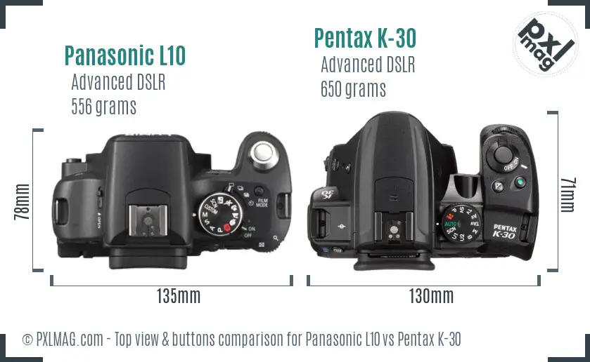 Panasonic L10 vs Pentax K-30 top view buttons comparison