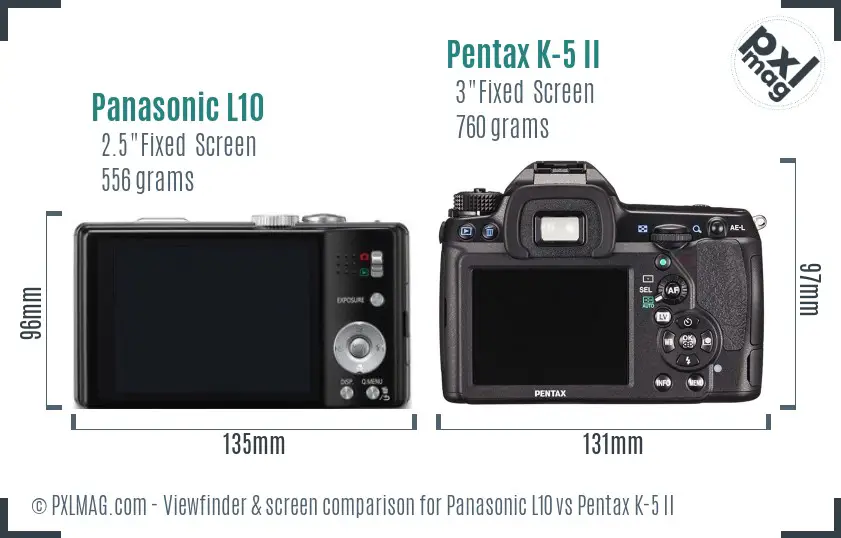 Panasonic L10 vs Pentax K-5 II Screen and Viewfinder comparison