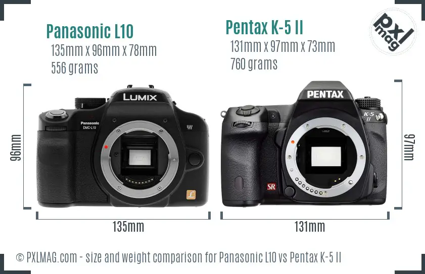 Panasonic L10 vs Pentax K-5 II size comparison