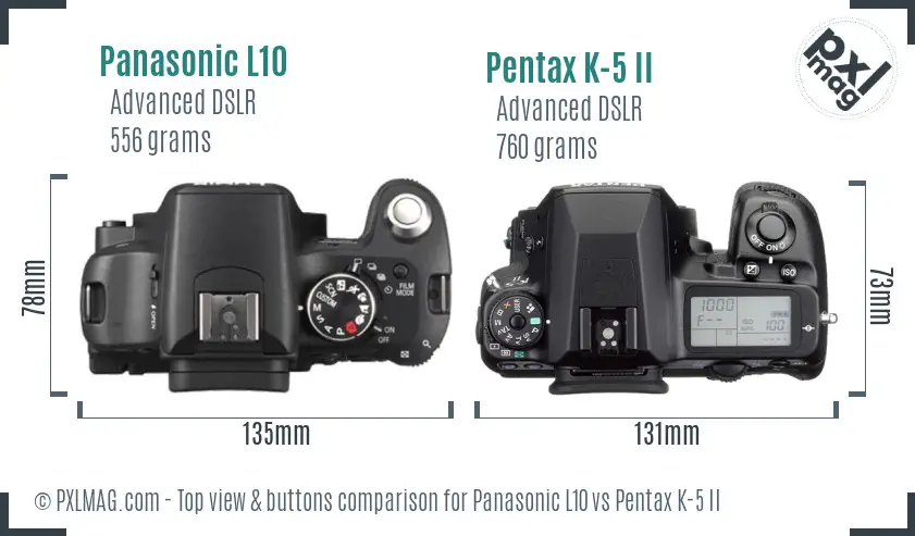 Panasonic L10 vs Pentax K-5 II top view buttons comparison