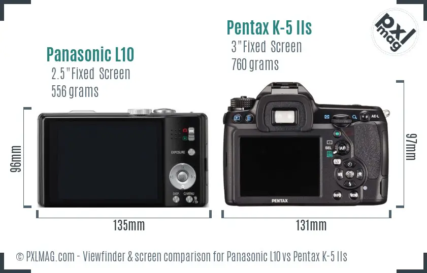 Panasonic L10 vs Pentax K-5 IIs Screen and Viewfinder comparison