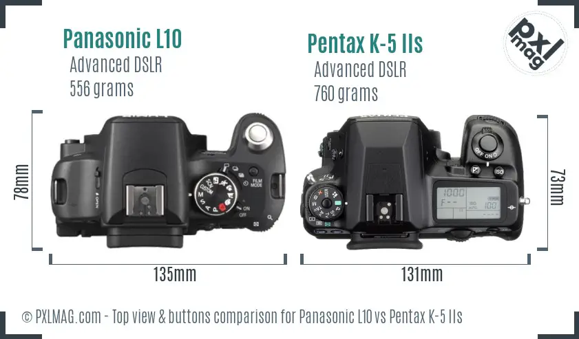 Panasonic L10 vs Pentax K-5 IIs top view buttons comparison