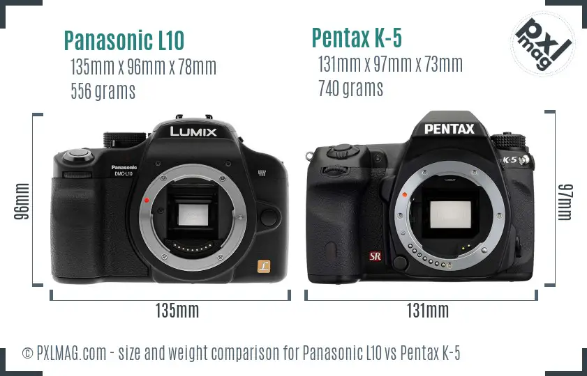 Panasonic L10 vs Pentax K-5 size comparison