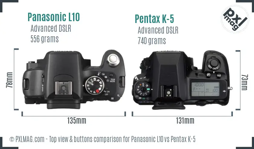 Panasonic L10 vs Pentax K-5 top view buttons comparison