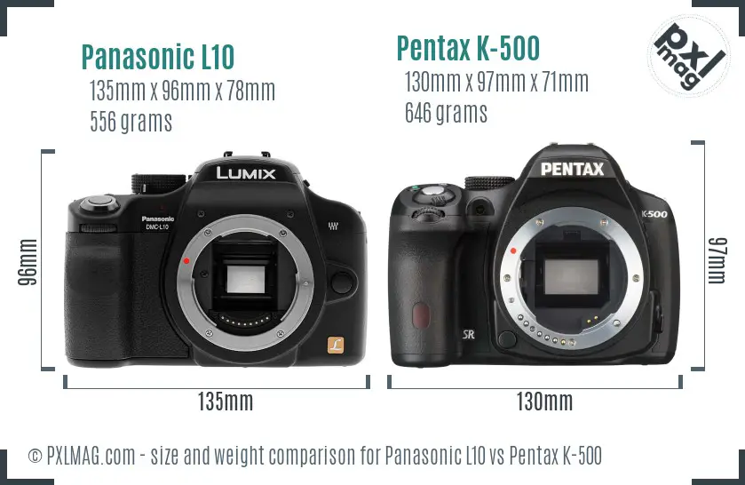 Panasonic L10 vs Pentax K-500 size comparison