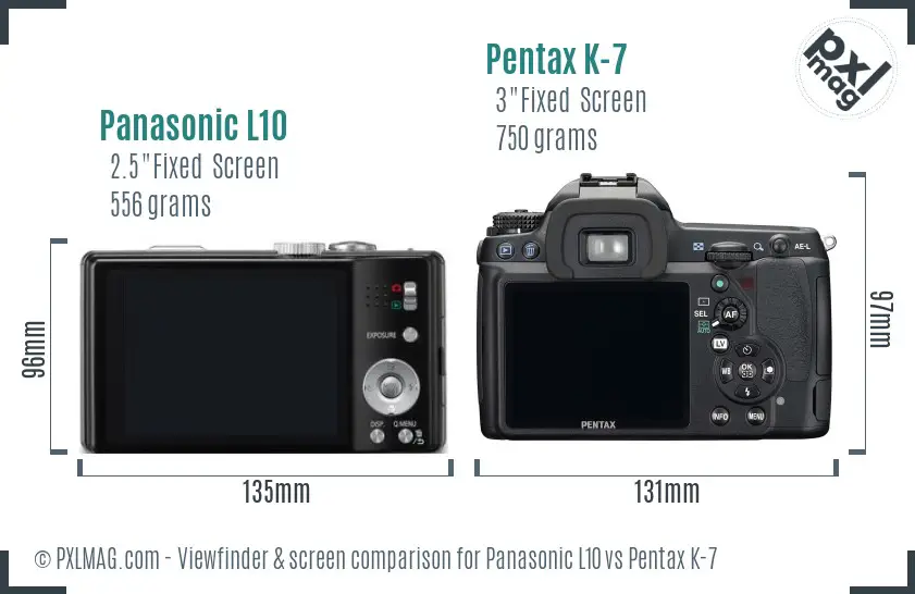 Panasonic L10 vs Pentax K-7 Screen and Viewfinder comparison