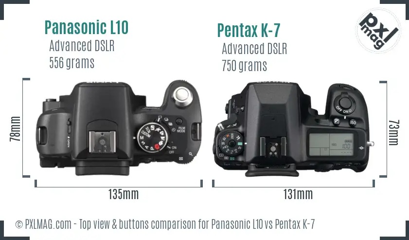 Panasonic L10 vs Pentax K-7 top view buttons comparison
