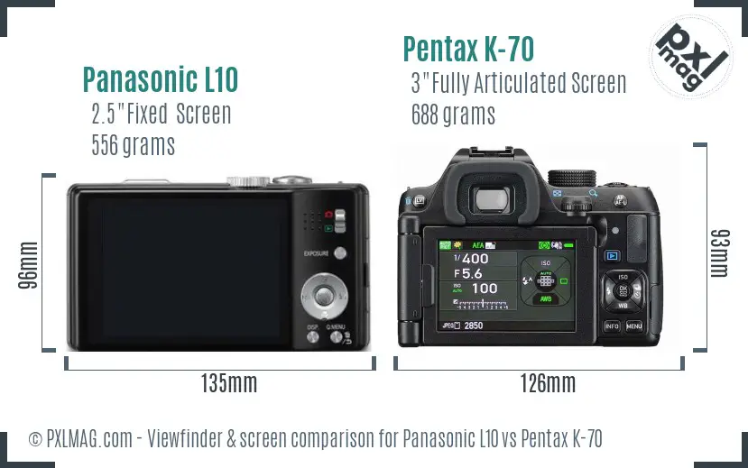 Panasonic L10 vs Pentax K-70 Screen and Viewfinder comparison