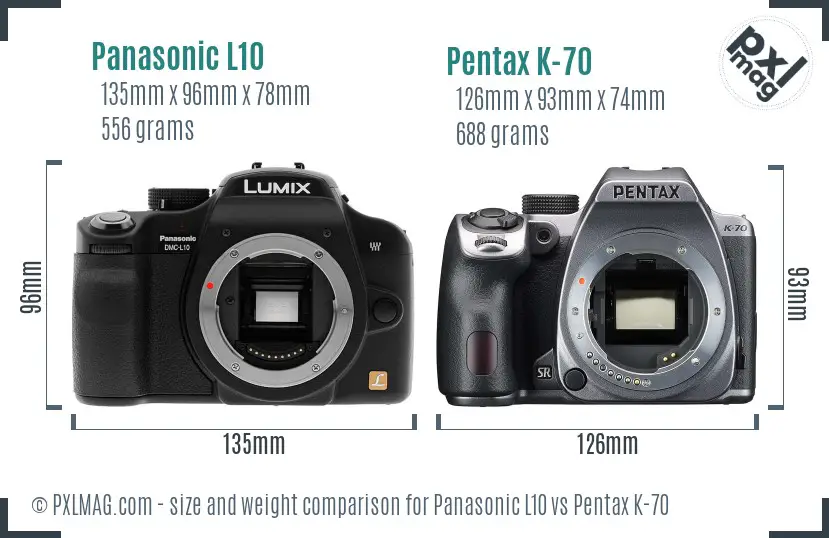 Panasonic L10 vs Pentax K-70 size comparison