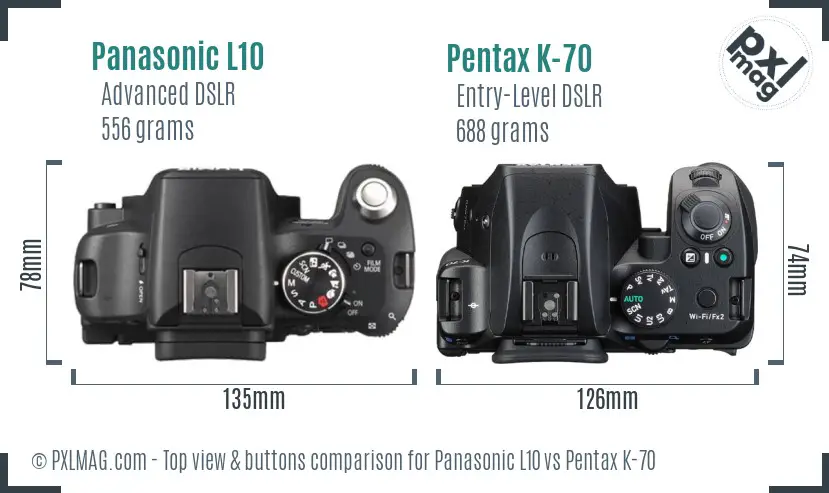 Panasonic L10 vs Pentax K-70 top view buttons comparison