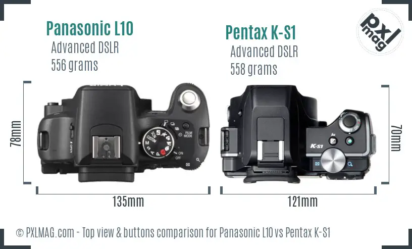 Panasonic L10 vs Pentax K-S1 top view buttons comparison