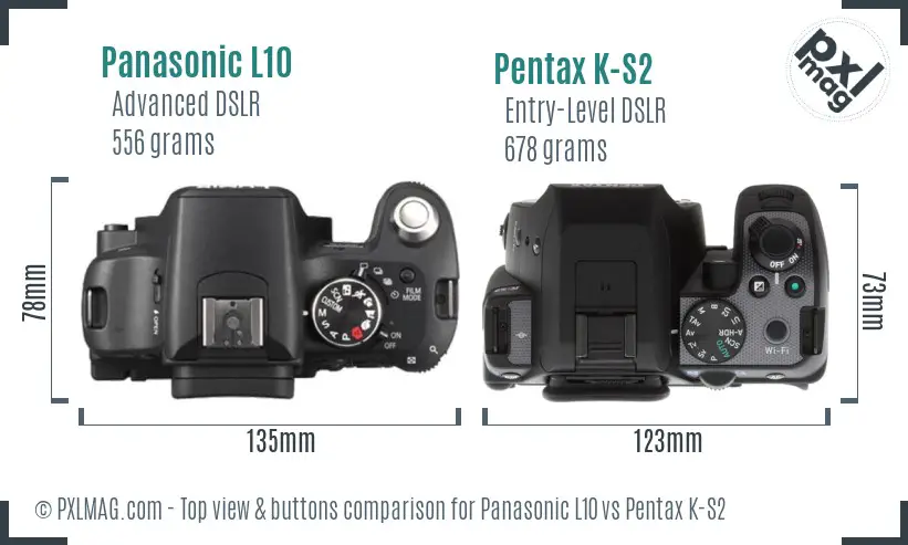 Panasonic L10 vs Pentax K-S2 top view buttons comparison