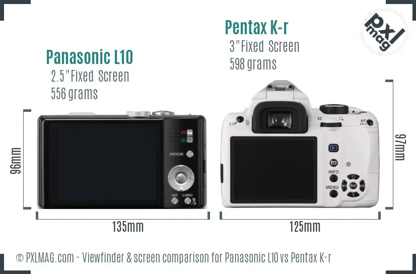 Panasonic L10 vs Pentax K-r Screen and Viewfinder comparison