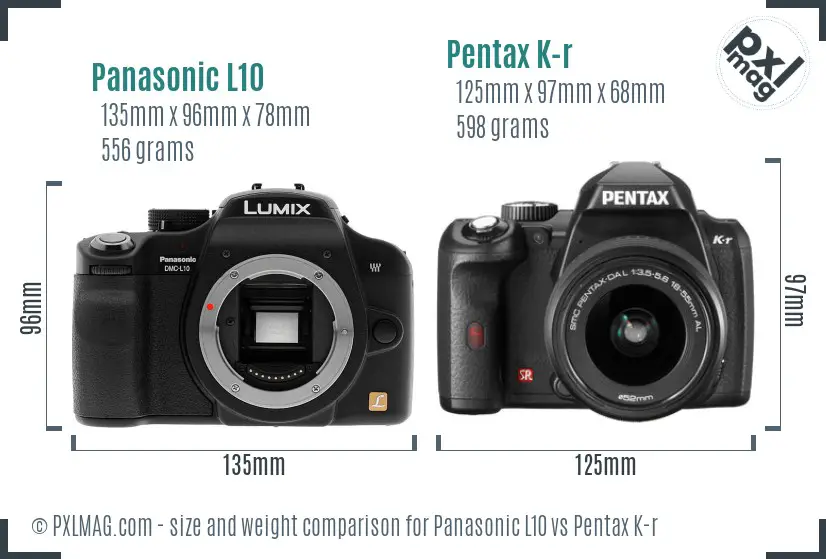 Panasonic L10 vs Pentax K-r size comparison