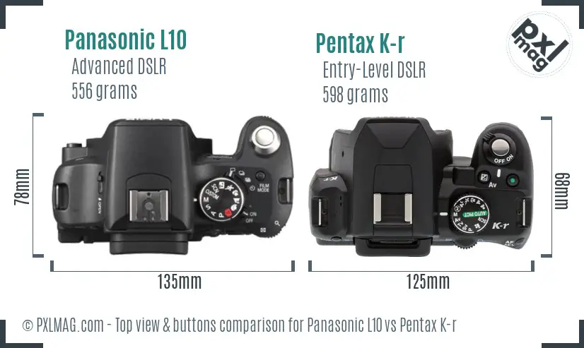 Panasonic L10 vs Pentax K-r top view buttons comparison