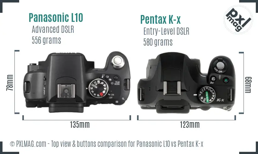 Panasonic L10 vs Pentax K-x top view buttons comparison