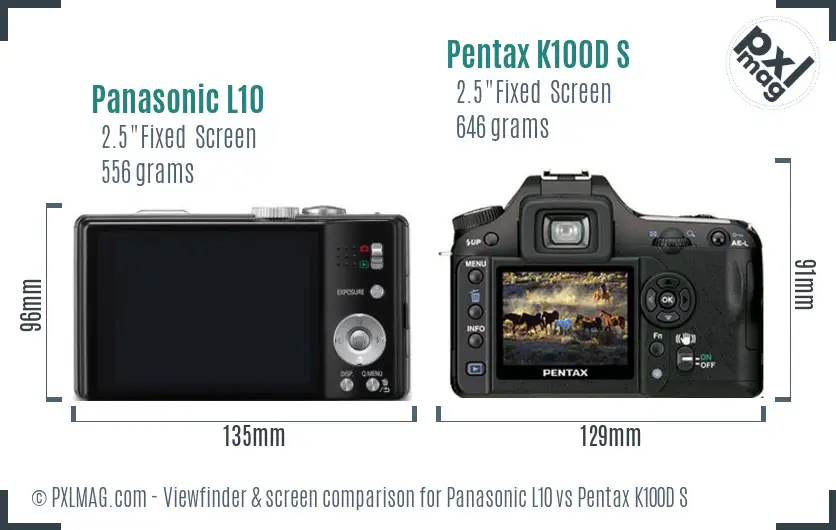 Panasonic L10 vs Pentax K100D S Screen and Viewfinder comparison