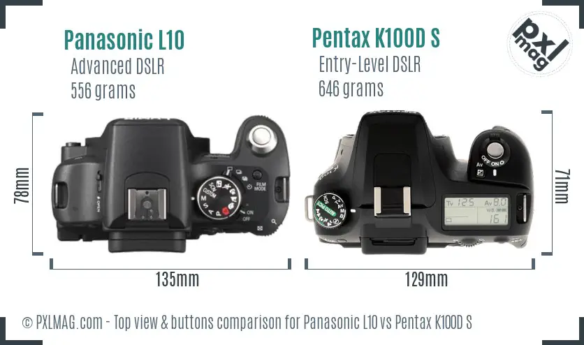 Panasonic L10 vs Pentax K100D S top view buttons comparison