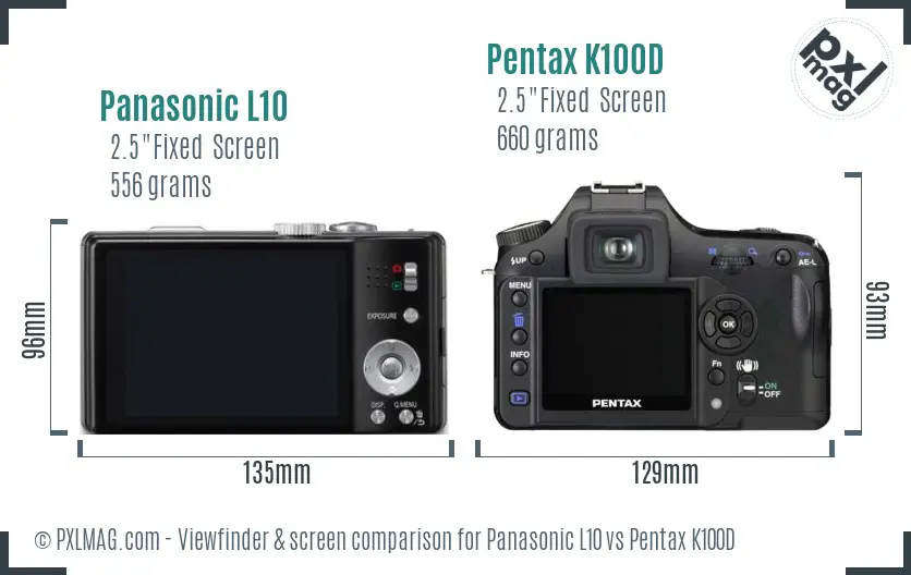 Panasonic L10 vs Pentax K100D Screen and Viewfinder comparison