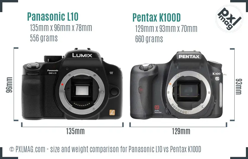 Panasonic L10 vs Pentax K100D size comparison