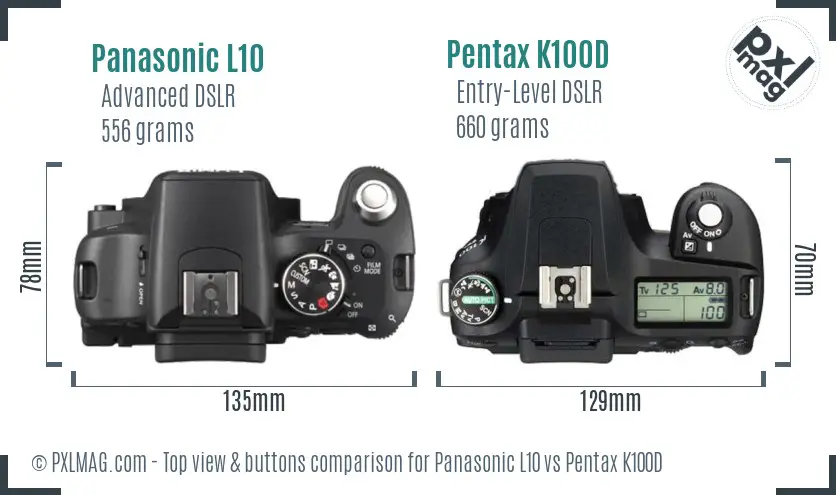 Panasonic L10 vs Pentax K100D top view buttons comparison
