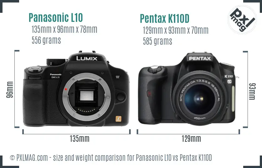 Panasonic L10 vs Pentax K110D size comparison