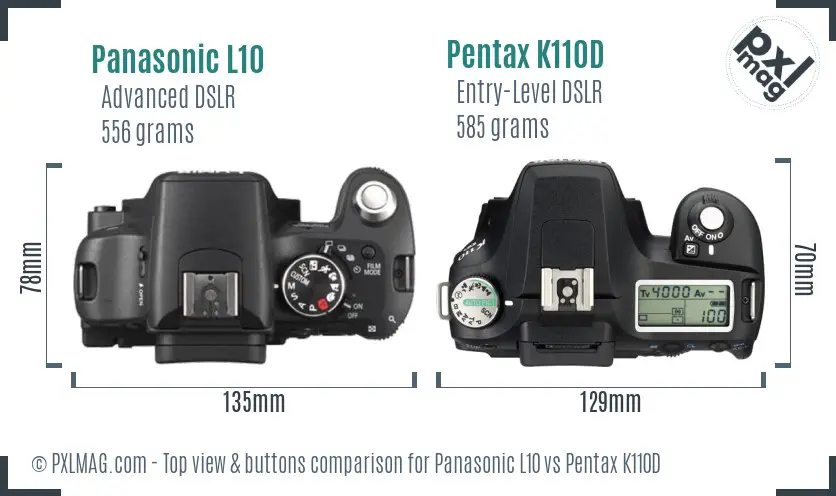 Panasonic L10 vs Pentax K110D top view buttons comparison